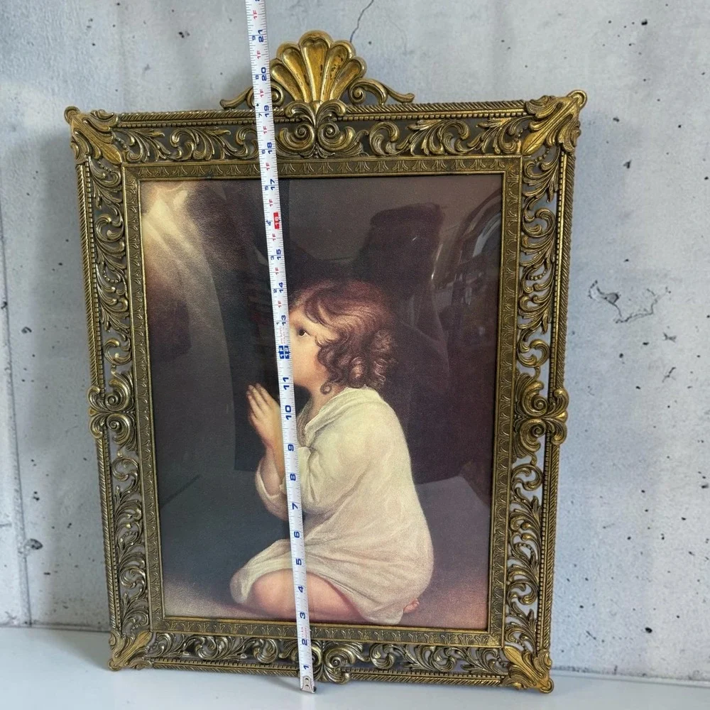 Vintage Italian Gold Filigree Frame The Infant Samuel Praying Curved Glass 16x22